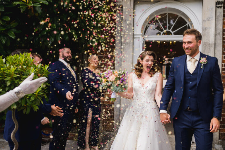 Confetti moment on the terrace outside of Pelham House