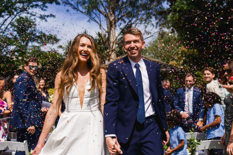 Confetti moment in the garden at Pelham House