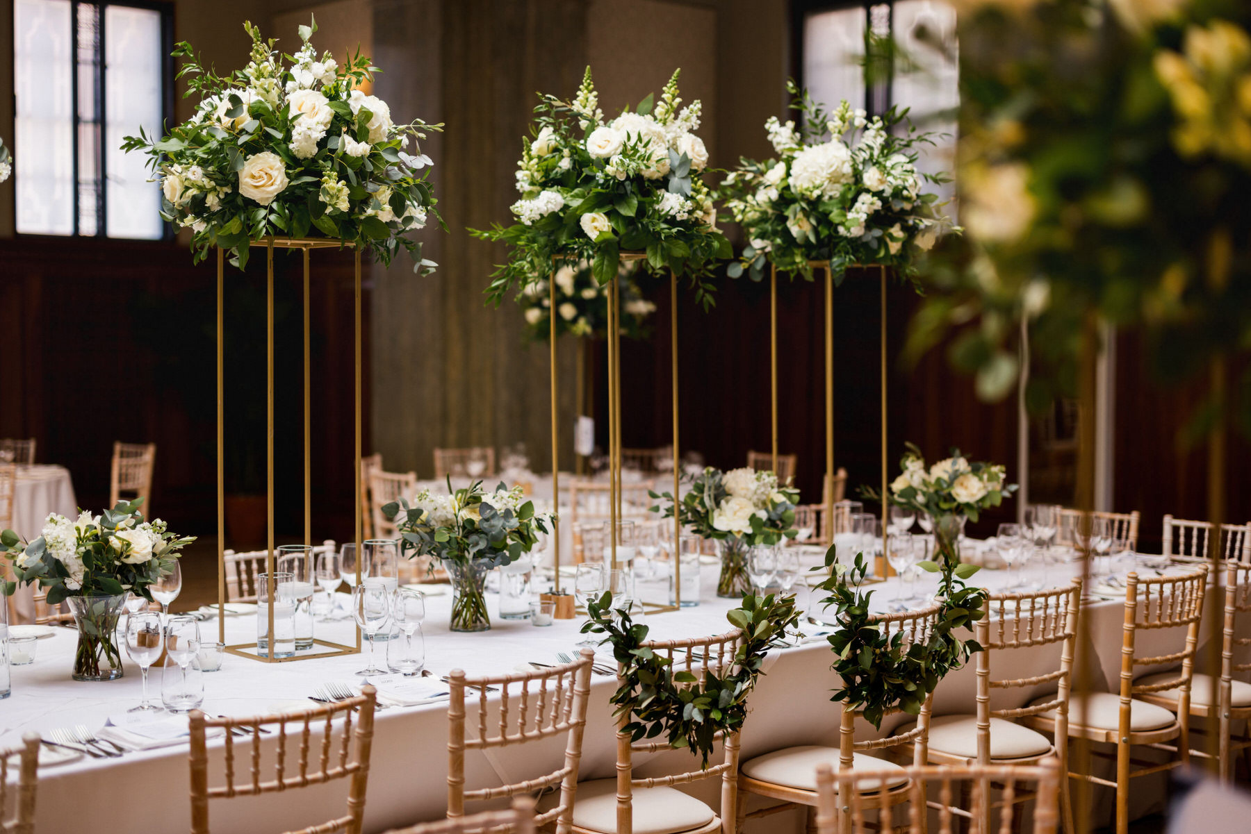 Hig table decorations in Blencowe Room, Pelham House