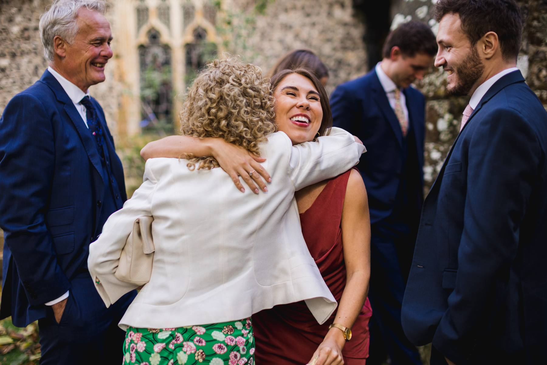 Hugs and embraces outside firle Church