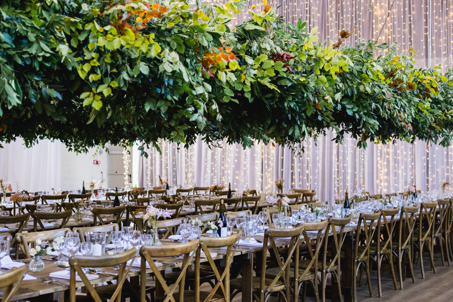 Firle Place Long Banquet Tables with Green Florals